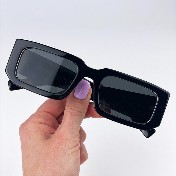 Prada PR06YS 09Q5S0 Sunglasses Black White Dark Grey Rectangle Unisex - Picture 5 of 15